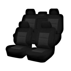 Black front and rear car seat covers made from durable velour, designed for 5-seater SUVs.